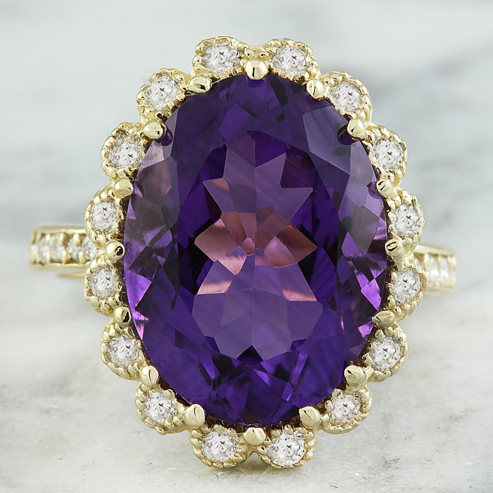 8.00 Carat Amethyst 14K Yellow Gold Diamond Ring - Picture 1 of 6